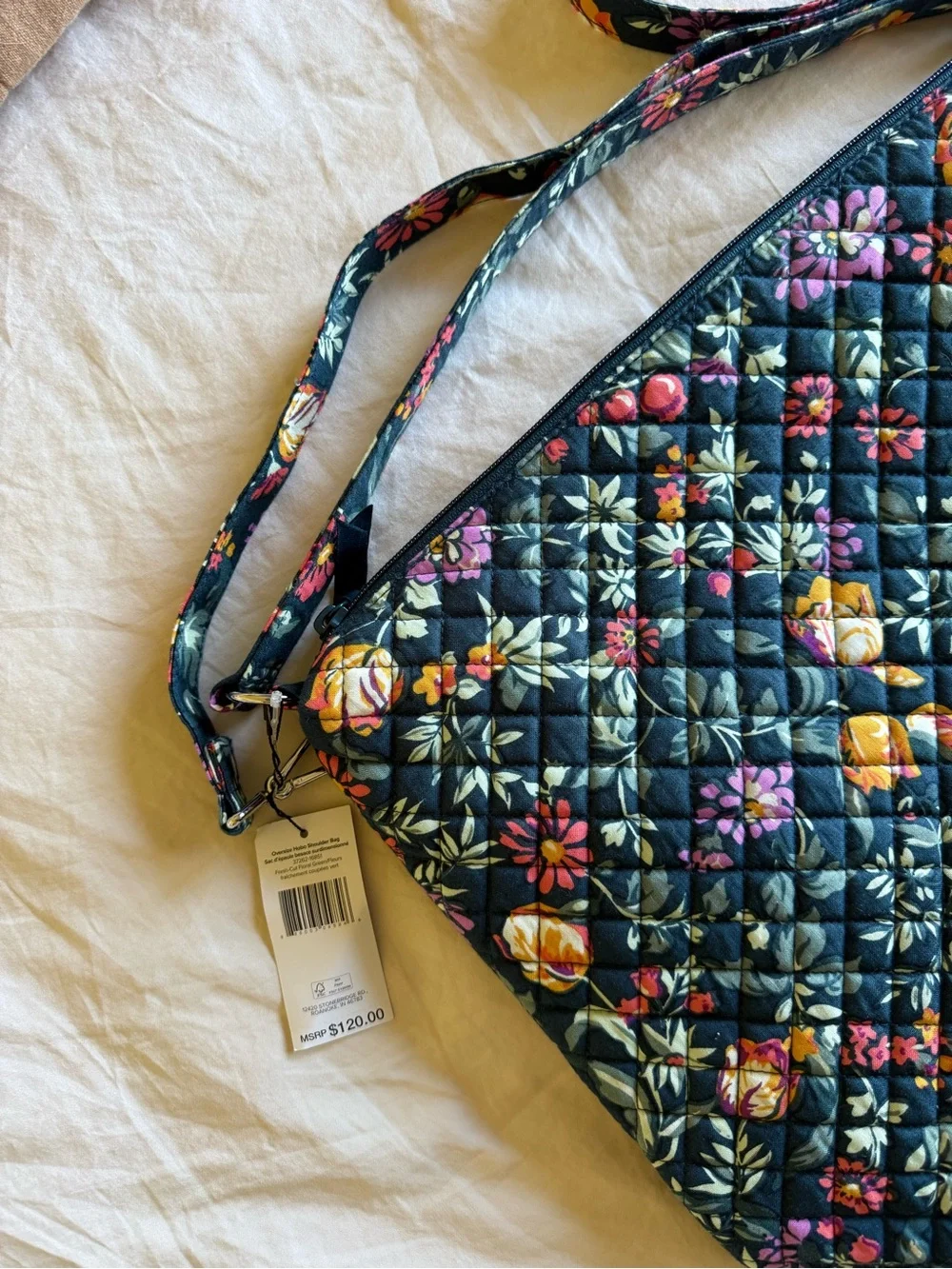 Vera Bradley Quilted Floral Tote in Dark Green with Pink & Yellow Accents